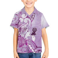 Aotearoa Maori Wahine Family Matching Tank Maxi Dress and Hawaiian Shirt Fantail Bird Purple Gold Marble LT05 Son's Shirt Purple - Polynesian Pride