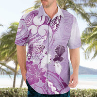 Aotearoa Maori Wahine Hawaiian Shirt Fantail Bird Purple Gold Marble LT05 - Polynesian Pride