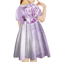 Aotearoa Maori Wahine Kid Short Sleeve Dress Fantail Bird Purple Gold Marble LT05 - Polynesian Pride