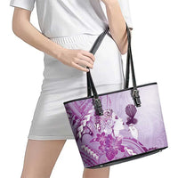 Aotearoa Maori Wahine Leather Tote Bag Fantail Bird Purple Gold Marble LT05 - Polynesian Pride