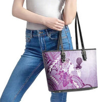 Aotearoa Maori Wahine Leather Tote Bag Fantail Bird Purple Gold Marble LT05 - Polynesian Pride