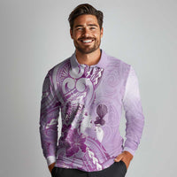 Aotearoa Maori Wahine Long Sleeve Polo Shirt Fantail Bird Purple Gold Marble LT05 - Polynesian Pride