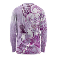 Aotearoa Maori Wahine Long Sleeve Shirt Fantail Bird Purple Gold Marble LT05 - Polynesian Pride