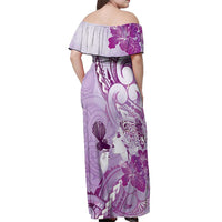 Aotearoa Maori Wahine Off Shoulder Maxi Dress Fantail Bird Purple Gold Marble LT05 - Polynesian Pride