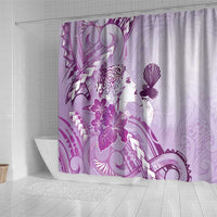 Aotearoa Maori Wahine Shower Curtain Fantail Bird Purple Gold Marble LT05 - Polynesian Pride