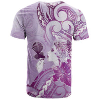 Aotearoa Maori Wahine T Shirt Fantail Bird Purple Gold Marble LT05 - Polynesian Pride