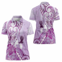 Aotearoa Maori Wahine Women Polo Shirt Fantail Bird Purple Gold Marble LT05 - Polynesian Pride