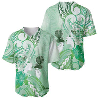 Aotearoa Maori Wahine Baseball Jersey Fantail Bird Green Gold Marble