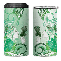Aotearoa Maori Wahine 4 in 1 Can Cooler Tumbler Fantail Bird Green Gold Marble LT05 One Size: 16 oz Green - Polynesian Pride