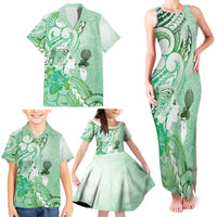 Aotearoa Maori Wahine Family Matching Tank Maxi Dress and Hawaiian Shirt Fantail Bird Green Gold Marble LT05 - Polynesian Pride