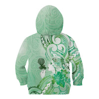 Aotearoa Maori Wahine Kid Hoodie Fantail Bird Green Gold Marble LT05 - Polynesian Pride
