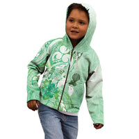 Aotearoa Maori Wahine Kid Hoodie Fantail Bird Green Gold Marble LT05 - Polynesian Pride