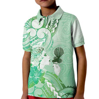 Aotearoa Maori Wahine Kid Polo Shirt Fantail Bird Green Gold Marble LT05 Kid Green - Polynesian Pride