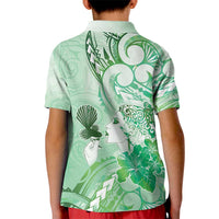 Aotearoa Maori Wahine Kid Polo Shirt Fantail Bird Green Gold Marble LT05 - Polynesian Pride