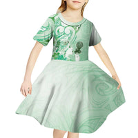 Aotearoa Maori Wahine Kid Short Sleeve Dress Fantail Bird Green Gold Marble LT05 - Polynesian Pride
