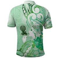 Aotearoa Maori Wahine Polo Shirt Fantail Bird Green Gold Marble LT05 - Polynesian Pride