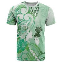 Aotearoa Maori Wahine T Shirt Fantail Bird Green Gold Marble LT05 Green - Polynesian Pride
