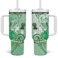 Aotearoa Maori Wahine Tumbler With Handle Fantail Bird Green Gold Marble LT05 One Size: 40 oz Green - Polynesian Pride