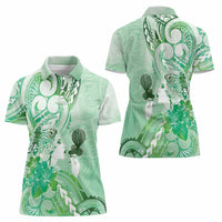 Aotearoa Maori Wahine Women Polo Shirt Fantail Bird Green Gold Marble LT05 - Polynesian Pride