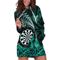 Personalised New Zealand Darts Hoodie Dress Maori Koru Dartboard Turquoise Flame LT05 Turquoise - Polynesian Pride