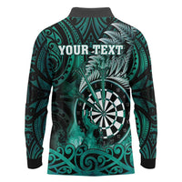 Personalised New Zealand Darts Long Sleeve Polo Shirt Maori Koru Dartboard Turquoise Flame LT05 - Polynesian Pride