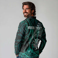 Personalised New Zealand Darts Long Sleeve Polo Shirt Maori Koru Dartboard Turquoise Flame LT05 - Polynesian Pride