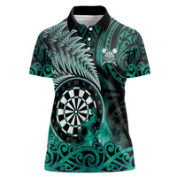 Personalised New Zealand Darts Women Polo Shirt Maori Koru Dartboard Turquoise Flame LT05 Female Turquoise - Polynesian Pride
