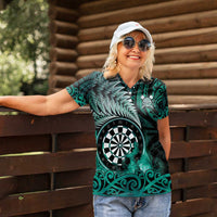 Personalised New Zealand Darts Women Polo Shirt Maori Koru Dartboard Turquoise Flame LT05 - Polynesian Pride