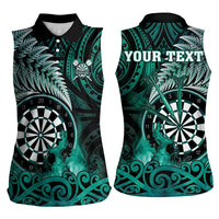 Personalised New Zealand Darts Women Sleeveless Polo Shirt Maori Koru Dartboard Turquoise Flame LT05 - Polynesian Pride