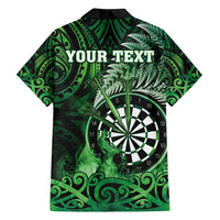 Personalised New Zealand Darts Family Matching Long Sleeve Bodycon Dress and Hawaiian Shirt Maori Koru Dartboard Green Flame LT05 - Polynesian Pride