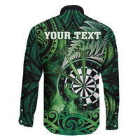 Personalised New Zealand Darts Family Matching Long Sleeve Bodycon Dress and Hawaiian Shirt Maori Koru Dartboard Green Flame LT05 - Polynesian Pride