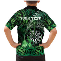 Personalised New Zealand Darts Family Matching Mermaid Dress and Hawaiian Shirt Maori Koru Dartboard Green Flame LT05 - Polynesian Pride