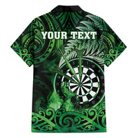 Personalised New Zealand Darts Family Matching Off The Shoulder Long Sleeve Dress and Hawaiian Shirt Maori Koru Dartboard Green Flame LT05 - Polynesian Pride