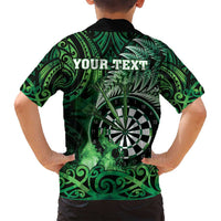 Personalised New Zealand Darts Family Matching Summer Maxi Dress and Hawaiian Shirt Maori Koru Dartboard Green Flame LT05 - Polynesian Pride