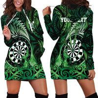 Personalised New Zealand Darts Hoodie Dress Maori Koru Dartboard Green Flame LT05 - Polynesian Pride