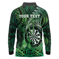 Personalised New Zealand Darts Long Sleeve Polo Shirt Maori Koru Dartboard Green Flame LT05 - Polynesian Pride