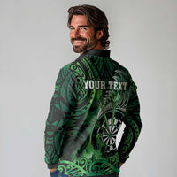 Personalised New Zealand Darts Long Sleeve Polo Shirt Maori Koru Dartboard Green Flame LT05 - Polynesian Pride