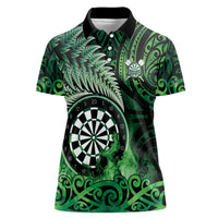 Personalised New Zealand Darts Women Polo Shirt Maori Koru Dartboard Green Flame LT05 Female Green - Polynesian Pride