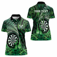 Personalised New Zealand Darts Women Polo Shirt Maori Koru Dartboard Green Flame LT05 - Polynesian Pride