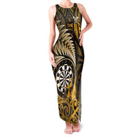 Personalised New Zealand Darts Family Matching Tank Maxi Dress and Hawaiian Shirt Maori Koru Dartboard Gold Flame LT05 Mom's Dress Gold - Polynesian Pride