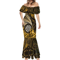 Personalised New Zealand Darts Mermaid Dress Maori Koru Dartboard Gold Flame LT05 - Polynesian Pride