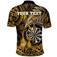 Personalised New Zealand Darts Polo Shirt Maori Koru Dartboard Gold Flame