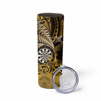 Personalised New Zealand Darts Skinny Tumbler Maori Koru Dartboard Gold Flame LT05 - Polynesian Pride