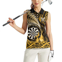Personalised New Zealand Darts Women Sleeveless Polo Shirt Maori Koru Dartboard Gold Flame LT05 - Polynesian Pride