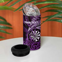 Personalised New Zealand Darts 4 in 1 Can Cooler Tumbler Maori Koru Dartboard Purple Flame LT05 - Polynesian Pride