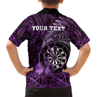 Personalised New Zealand Darts Family Matching Short Sleeve Bodycon Dress and Hawaiian Shirt Maori Koru Dartboard Purple Flame LT05 - Polynesian Pride