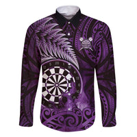 Personalised New Zealand Darts Family Matching Tank Maxi Dress and Hawaiian Shirt Maori Koru Dartboard Purple Flame LT05 Dad's Shirt - Long Sleeve Purple - Polynesian Pride