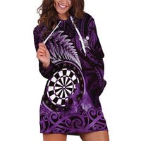 Personalised New Zealand Darts Hoodie Dress Maori Koru Dartboard Purple Flame LT05 Purple - Polynesian Pride