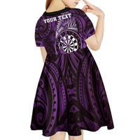 Personalised New Zealand Darts Kid Short Sleeve Dress Maori Koru Dartboard Purple Flame LT05 - Polynesian Pride