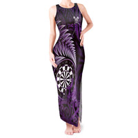 Personalised New Zealand Darts Tank Maxi Dress Maori Koru Dartboard Purple Flame LT05 Women Purple - Polynesian Pride